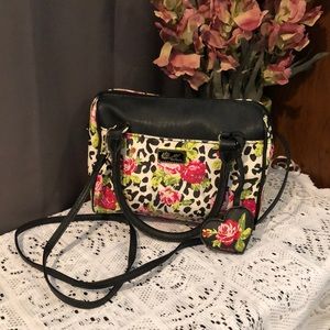 Betsey Johnson Roses and Black Leopard Spots Bag ! 8” x 9.5” FINAL Price! HOT!